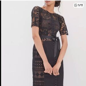 Anthropologie Black Lace Midi Dress